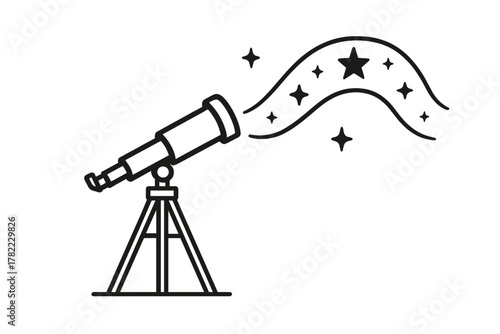 Astronomical telescope on a tripod observing sparkling stars in the night sky