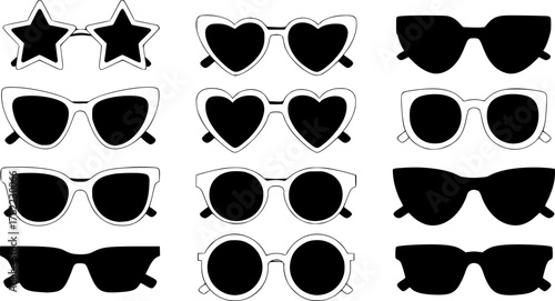 glasses, sunglasses, accessories, eyewear, different shapes, fashionable, modern, vector