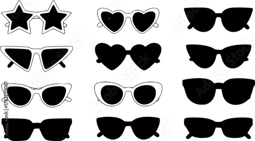 glasses, sunglasses, accessories, eyewear, different shapes, fashionable, modern, vector