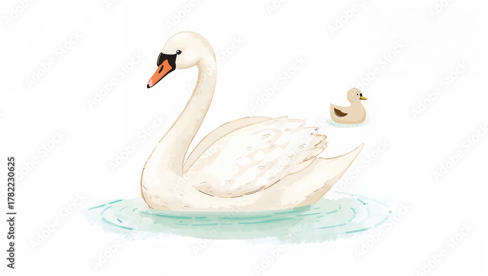 Fototapeta premium Delightful cartoon depiction of a graceful swan