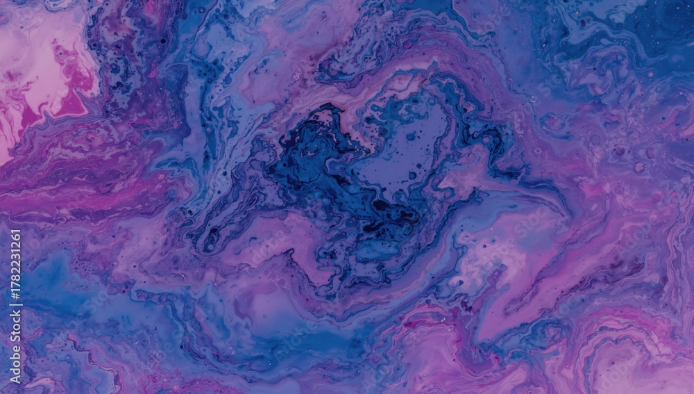 Fototapeta premium Acrylic paint in shades of pink and blue, creating a flowing ocean-like effect of smoke beneath the surface, artistic expression