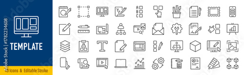 Template web icons in line style. Blank, document, presentation, website, invoice, poster, infographic. Editable stroke. Vector illustration.