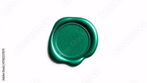 Shiny emerald green oval wax seal stamp isolated on a white background