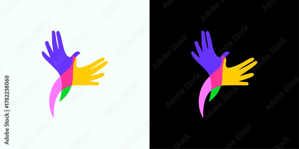 Fototapeta premium Colorful Hands Bird of Freedom Logo