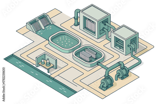 Detailed isometric schematic of a modern industrial water purification and filtration system