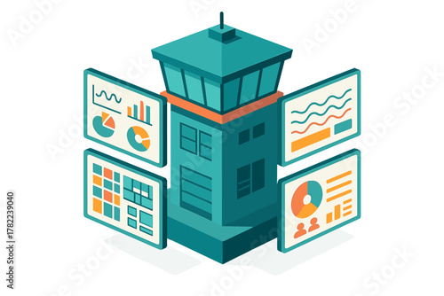 Centralized data management system with isometric control tower and analytical dashboards