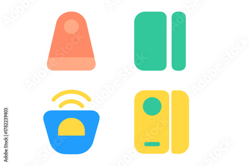 Minimalist set of four abstract colorful icons symbolizing smart technology and digital controls