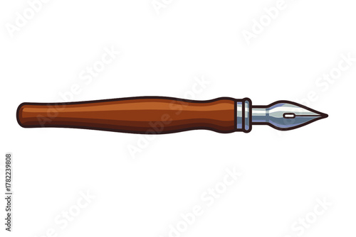 Vintage style calligraphy pen with a brown wooden handle and shiny metallic writing nib