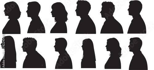 Collection of diverse human silhouettes in profile view