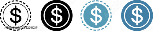 Dollar coin icon set for financial concept