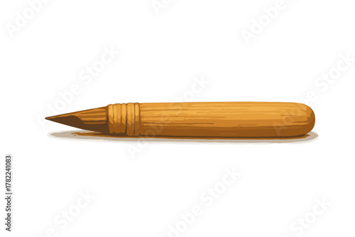 Sharpened wooden stylus resembling a primitive pencil or ancient writing instrument isolated on white background