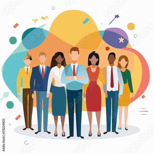 Diverse Corporate Team of Professionals Standing Together in a Bright Abstract Collaboration Scene