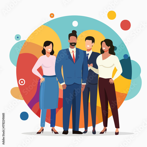 Diverse Corporate Team of Professionals Standing Together in a Colorful Abstract Background
