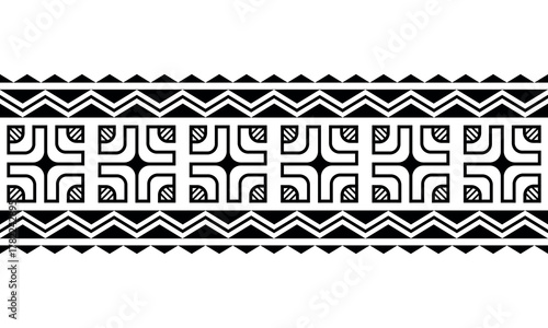 Maori polynesian tattoo bracelet. Tribal sleeve seamless pattern vector. Samoan border tattoo design fore arm or foot. Armband tattoo tribal. band fabric seamless ornament isolated on white background