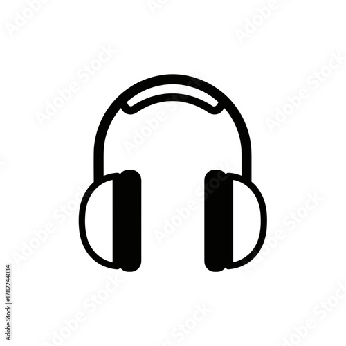 Black headphones icon in minimalist style on white background  