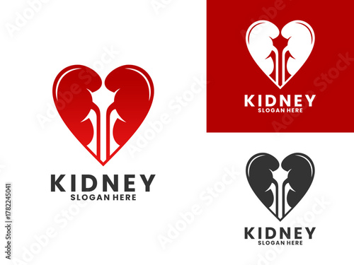 Kidney with love logo design vector template. Kidney care logo design