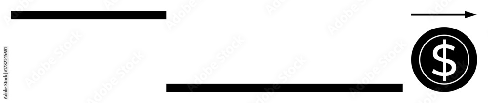 Obraz premium Horizontal lines lead to a dollar sign circled with an arrow, symbolizing progress, profit, and finance. Ideal for business strategy, investment, savings, commerce, economic growth financial