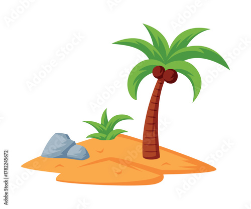 Treasure Island with Sandy Beach and Palm Vector Illustration