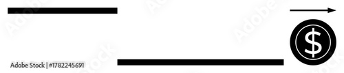 Horizontal lines lead to a dollar sign circled with an arrow, symbolizing progress, profit, and finance. Ideal for business strategy, investment, savings, commerce, economic growth financial