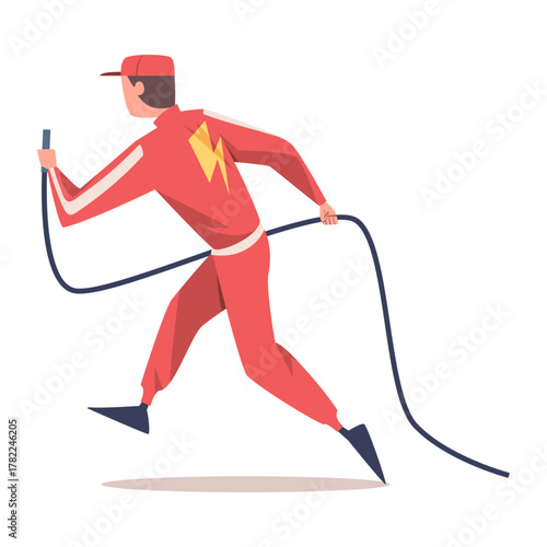 Pit Stop with Man Character Repair Motor Car Refueling Vector Illustration