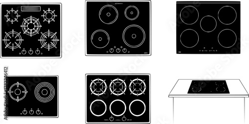 A set of cooktops, flat vector illustration.

