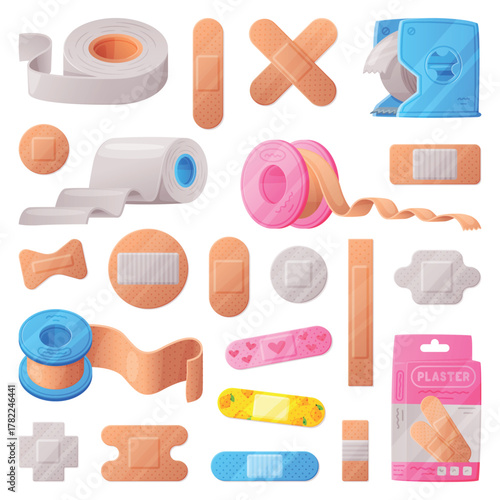 Medical Plaster or Adhesive Bandage for Injuries Vector Set