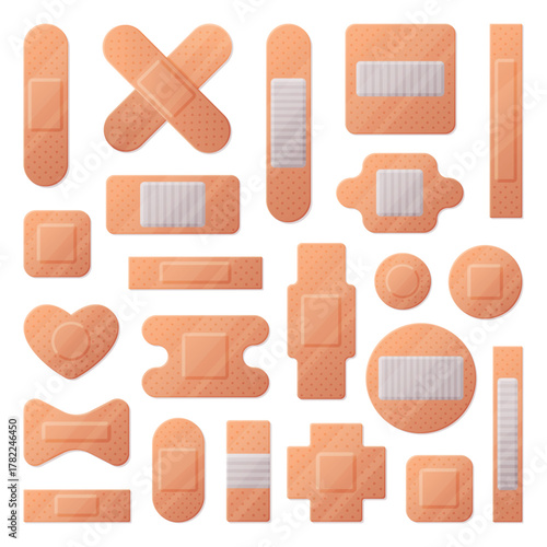 Medical Plaster or Adhesive Bandage for Injuries Vector Set