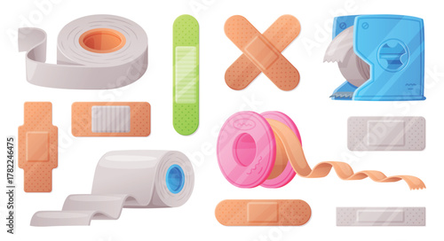 Medical Plaster or Adhesive Bandage for Injuries Vector Set