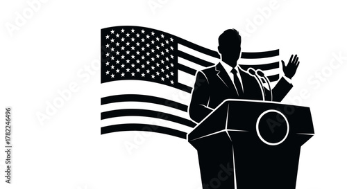 Vector icon of a political leader making an announcement from a lectern, symbolizing American democracy and elections
