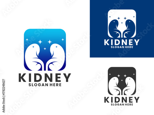 Kidney healthy logo apps. Modern kidney logo design. Kidney with square logo design vector template