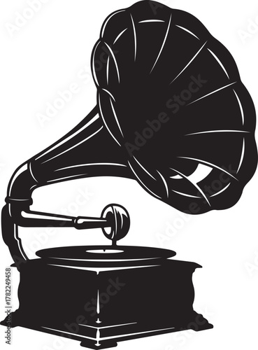 Antique Gramophone Vector Illustration Classic Record Player for Vintage Music