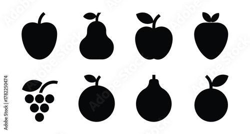A set of black fruit icons