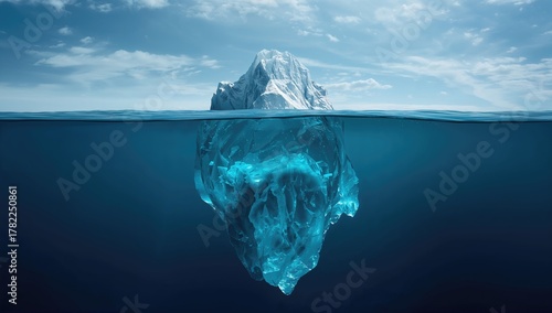 Explore your hidden mindfulness concept with iceberg, illustrating the vast unseen potential for personal growth