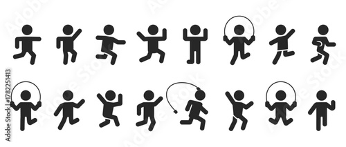 Dynamic silhouettes of people running, jumping, and skipping rope, perfect for fitness, activity, and sports-related designs, creating a sense of motion