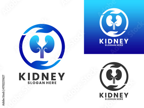 Kidney protections logo design. Healthy kidney, Kidney care with hands logo design vector template