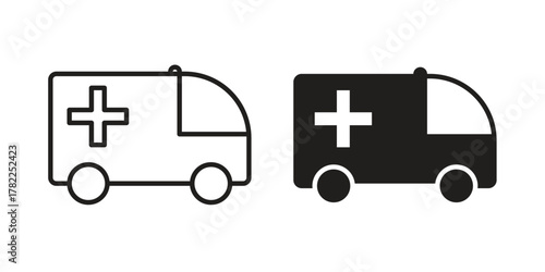 Ambulance icon pictogram in trendy outline style. icon, sign or symbol.