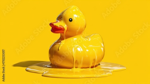 Yellow rubber duck melting with glossy drips