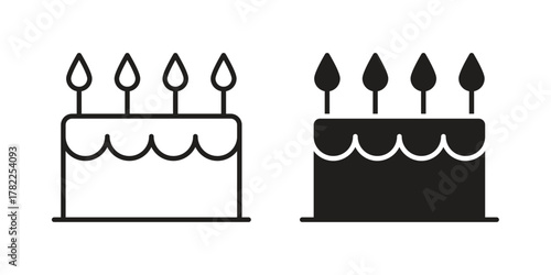 Cake birthday icon pictogram in trendy outline style. icon, sign or symbol.