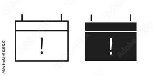 Calendar exclamation icon pictogram in trendy outline style. icon, sign or symbol.
