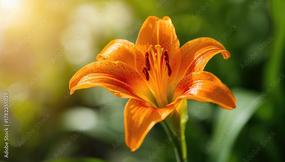 Obraz premium Close-up of a Bright Orange Lily Flower Blooming in a Spring Garden, Seasonal Change