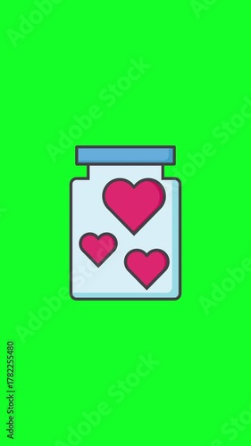 Valentine Jar Icon Animation On Green Screen. Vertical Animation