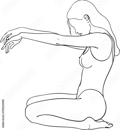 Ethereal Contour Drawing of a Crouching Woman