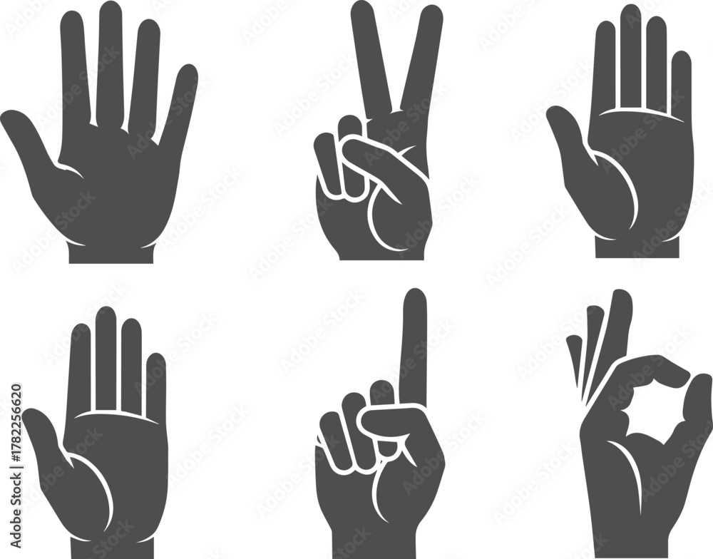 Fototapeta premium Hand Gesture Silhouette Icons – Finger Counting & Symbol Vector Pack