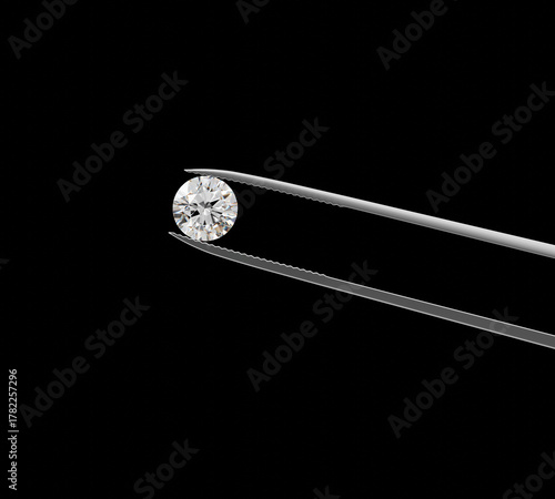 Foto Brilliant crystal diamond and tweezers isolated on a black background 3d renderi