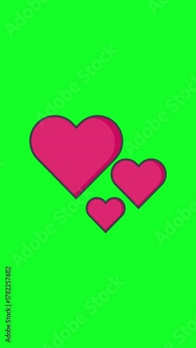 Valentine Loves Icon Animation On Green Screen. Vertical Animation