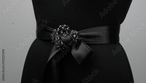 A black leather belt featuring a brooch and buckle, showcasing potential maintenance needs