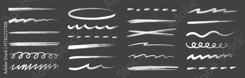 Chalk and Crayon Underline Brush Set.  Hand-Drawn Pencil Strokes with Chalkboard Texture. Chalk, Crayon, and Pencil Sketch Strokes.