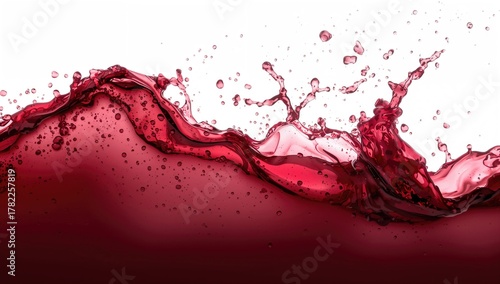 Red wine splashing with droplets, a visual representation of drink enjoyment