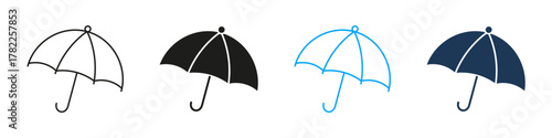 Umbrella Line And Solid Icon Set. Weather Protection And Rain Shield Symbol Collection. Versatile Design For Weather Apps And Forecasting. Isolated Vector Illustration