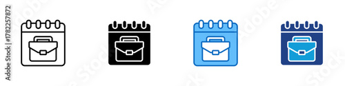 Work Calendar Multiple Style Icon Design Vector - calendar page with a briefcase icon, representing work planning, scheduling, and business appointments